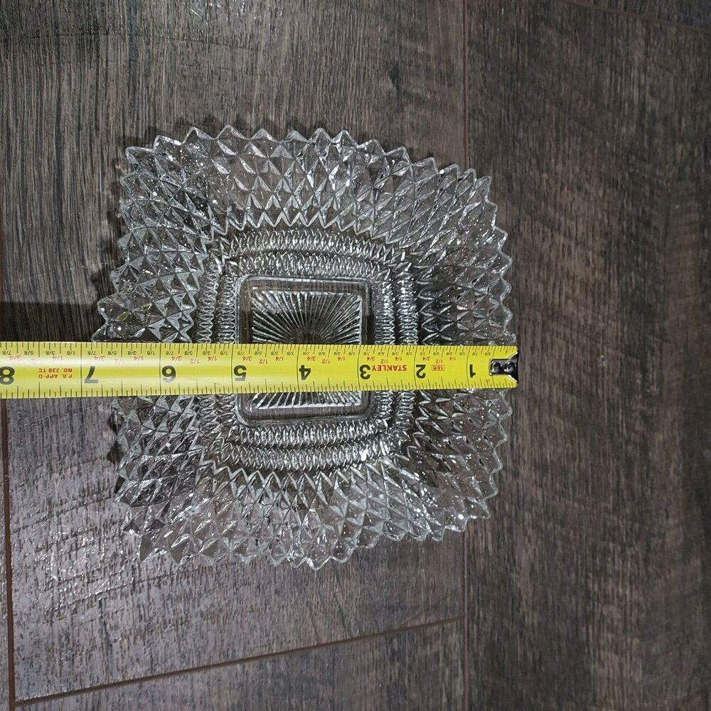 Clear Depression Glass Diamond Cut Candy Dish Candle Holder Sawtooth Edges Set 3 - Picture 5 of 12